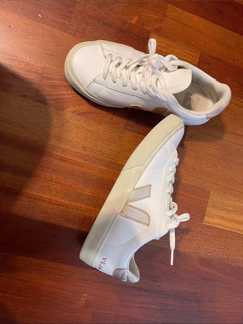 Veja White Leather Sneakers with Beige 'V' Logo